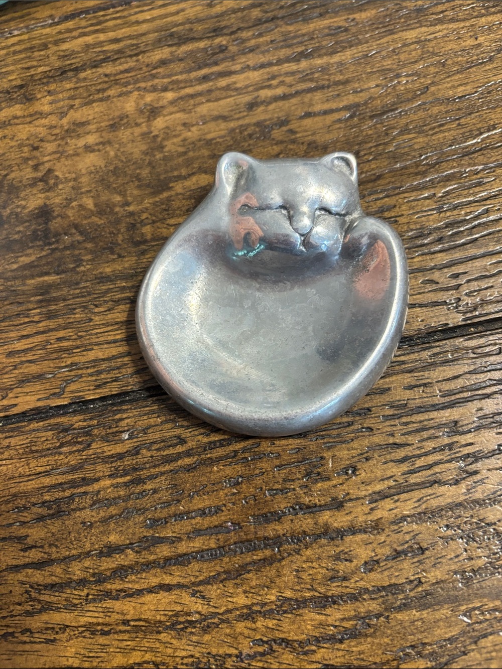 Silver Cat Trinket Dish - Cute Metal Jewelry Holder